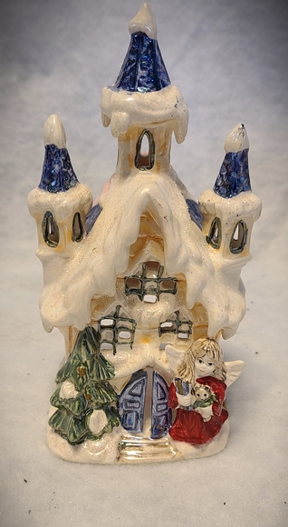 Snow Covered Irridescent Victorian Tea Light House - Picture 1 of 7